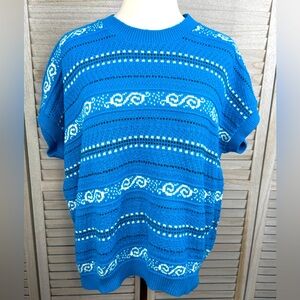 JENNIFER ADAMS Vintage Sweater 80's-90's Bright Blue/White-M/L